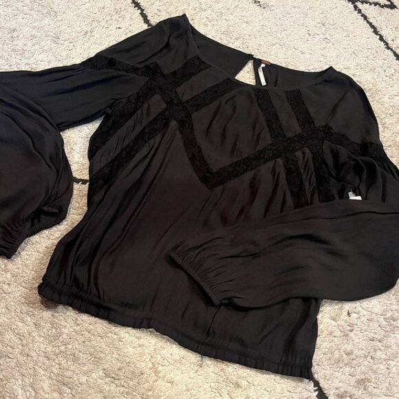 free people geometry lessons Long Sleeve Blouse with Lace Detail m - Picture 2 of 5